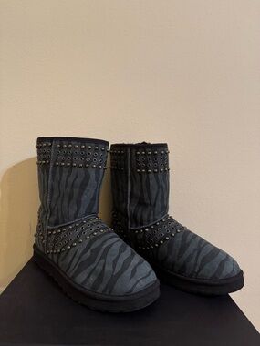 Ugg x Jimmy Choo Boots Studded Kaia Suede Zebra Print US 10